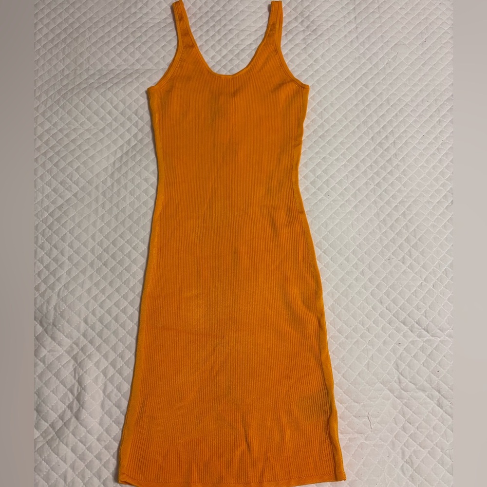 H&M FITTED JERSEY DRESS BODYCON RIBBED DARK BURNT ORANGE